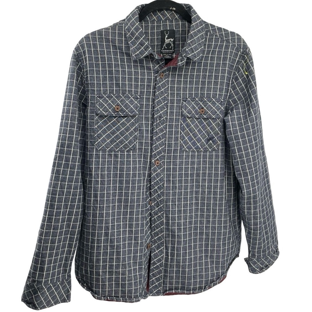 Kane & Unke Men's Shirt Jacket Plaid Navy Blue Cotton Large